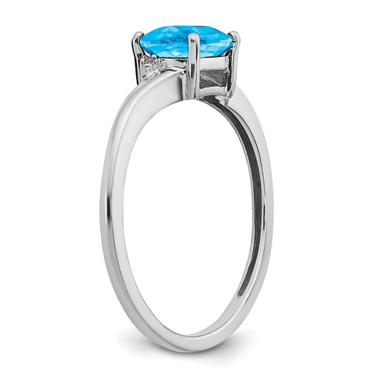Sterling Silver Rhodium-plated Blue Topaz and Diamond Ring