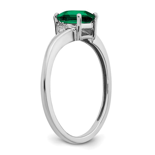 Sterling Silver Rhodium-plated Created Emerald and Diamond Ring