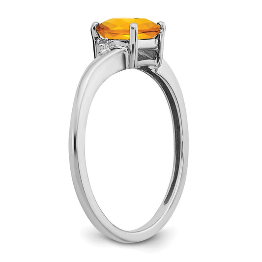 Sterling Silver Rhodium-plated Citrine and Diamond Ring