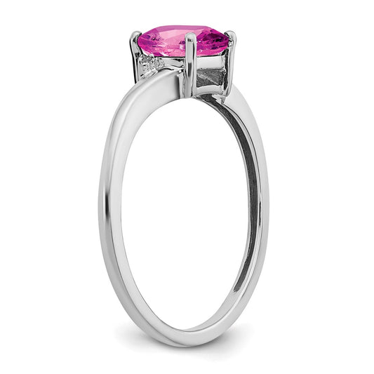 Sterling Silver Rhodium-plated Created Pink Sapphire and Diamond Ring