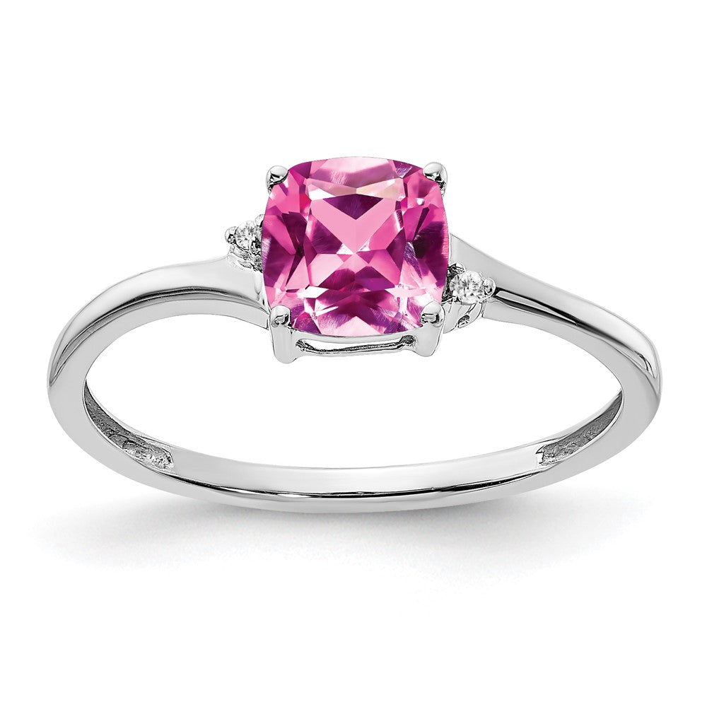 Sterling Silver Rhodium-plated Created Pink Sapphire and Diamond Ring