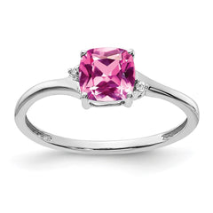 Sterling Silver Rhodium-plated Created Pink Sapphire and Diamond Ring