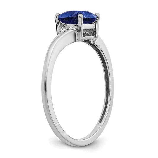 Sterling Silver Rhodium-plated Created Sapphire and Diamond Ring