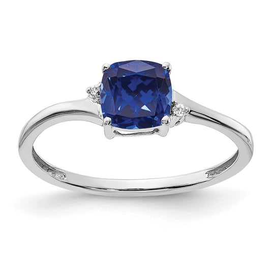 Sterling Silver Rhodium-plated Created Sapphire and Diamond Ring