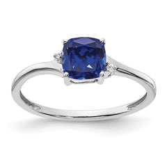 Sterling Silver Rhodium-plated Created Sapphire and Diamond Ring