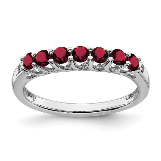 Sterling Silver Rhodium-plated Created Ruby and Diamond Ring