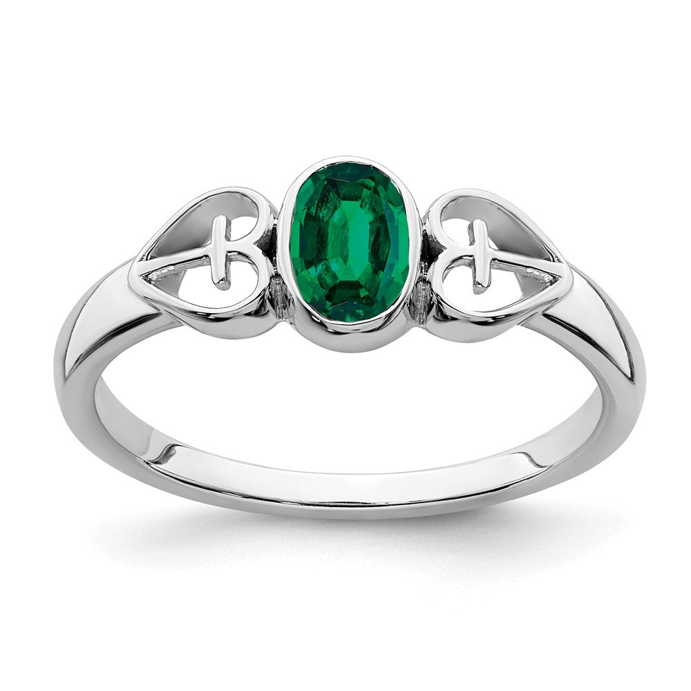 Sterling Silver Rhodium-plated Created Emerald Ring