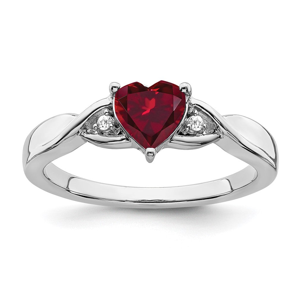 Sterling Silver Rhodium-plated Created Ruby and Diamond Ring