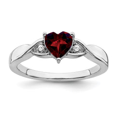 Sterling Silver Rhodium-plated Garnet and Diamond Ring
