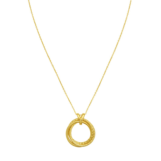 Yellow Gold Diamond Cut/ Textured Trinity Collection Necklace