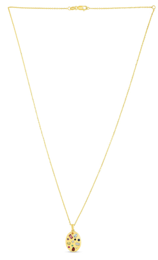 Yellow Gold Polished Gold & Gemstone Medallions Necklace
