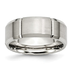 Chisel Stainless Steel Brushed and Polished Grooved 8mm Beveled Edge Band
