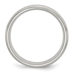 Chisel Stainless Steel Sterling Silver Inlay Brushed and Polished 8mm Ridged Edge Band