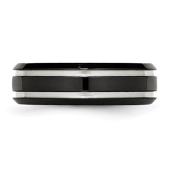 Chisel Stainless Steel Polished Black IP-plated 7mm Grooved Band