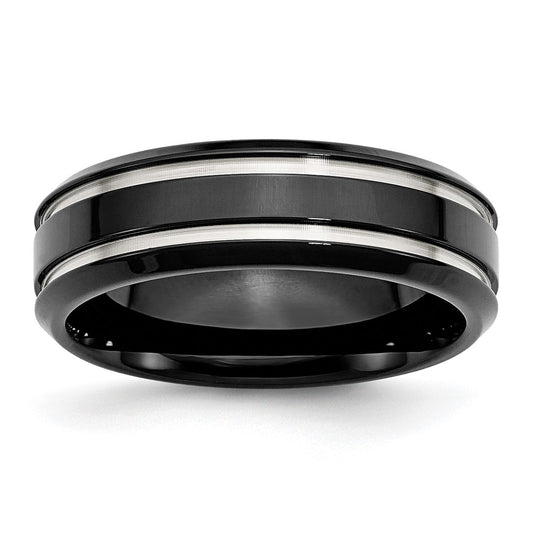 Chisel Stainless Steel Polished Black IP-plated 7mm Grooved Band