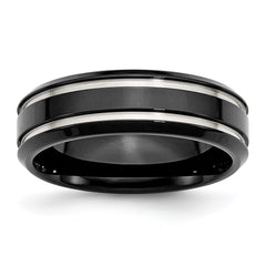 Chisel Stainless Steel Polished Black IP-plated 7mm Grooved Band
