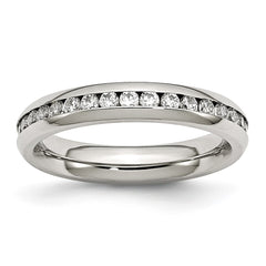 Chisel Stainless Steel Polished 4mm April Clear CZ Ring