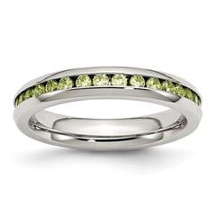 Chisel Stainless Steel Polished 4mm August Light Green CZ Ring