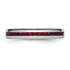 Chisel Stainless Steel Polished 4mm January Dark Red CZ Ring