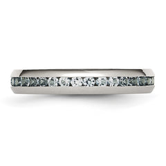 Chisel Stainless Steel Polished 4mm March Light Blue CZ Ring