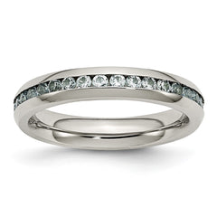 Chisel Stainless Steel Polished 4mm March Light Blue CZ Ring