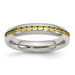 Chisel Stainless Steel Polished 4mm November Yellow CZ Ring