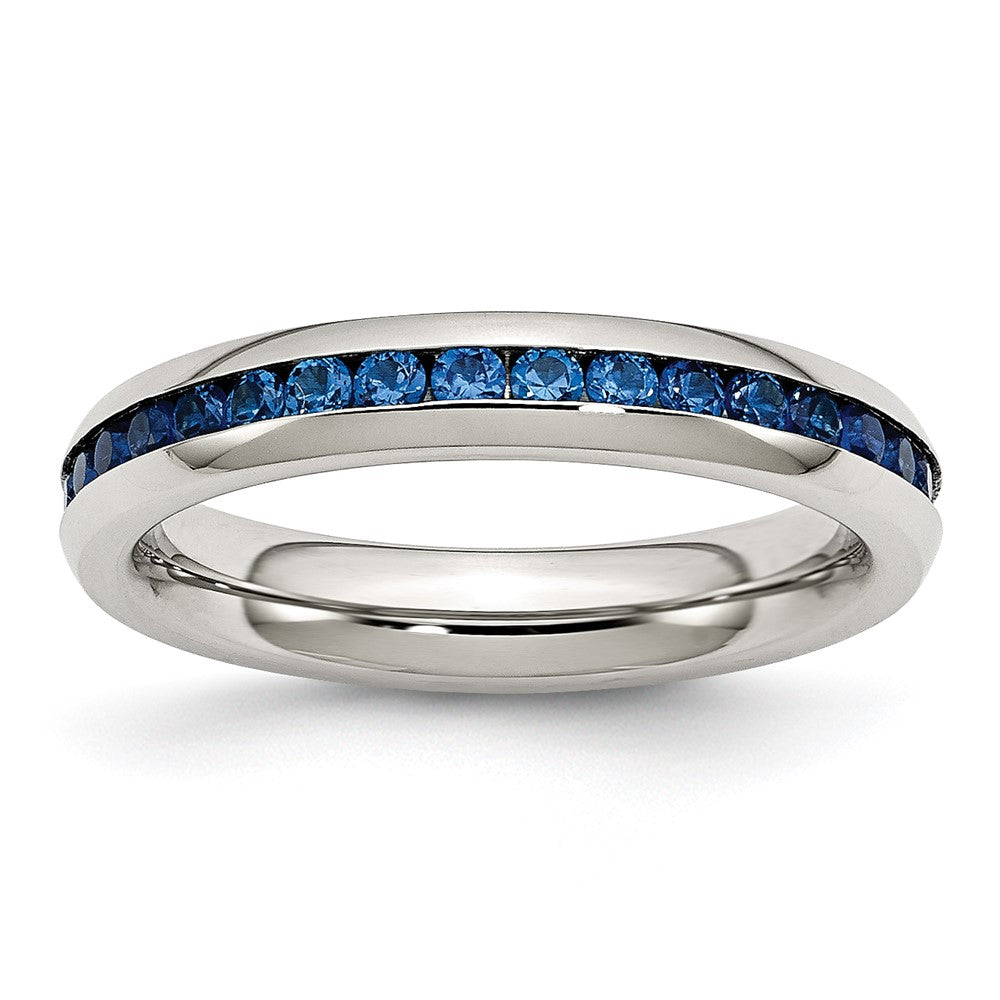 Chisel Stainless Steel Polished 4mm September Blue CZ Ring