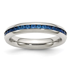 Chisel Stainless Steel Polished 4mm September Blue CZ Ring