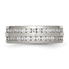 Chisel Stainless Steel Brushed with Double Row CZ 7mm Band