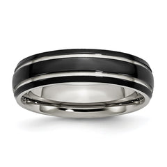 Chisel Stainless Steel Polished Black IP-plated 6mm Grooved Band