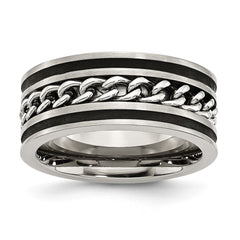 Chisel Stainless Steel Brushed and Polished Black IP-plated Chain Inlay 10mm Band
