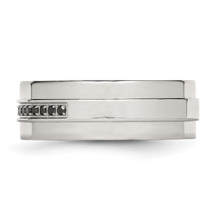 Chisel Stainless Steel Polished 1/6 Carat Black Diamond 8mm Flat Band