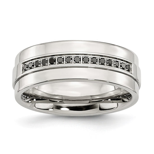 Chisel Stainless Steel Polished 1/6 Carat Black Diamond 8mm Flat Band