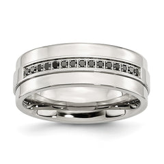 Chisel Stainless Steel Polished 1/6 Carat Black Diamond 8mm Flat Band