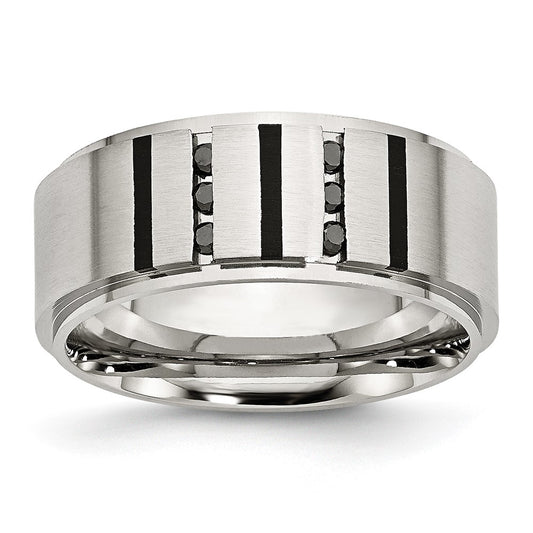 Chisel Stainless Steel Brushed Center Black IP-plated 1/6 Carat Diamond 9mm Band