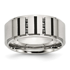 Chisel Stainless Steel Brushed Center Black IP-plated 1/6 Carat Diamond 9mm Band