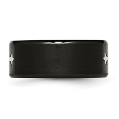Chisel Stainless Steel Brushed Black IP-plated with Cross 9mm Band