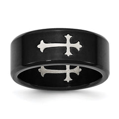 Chisel Stainless Steel Brushed Black IP-plated with Cross 9mm Band