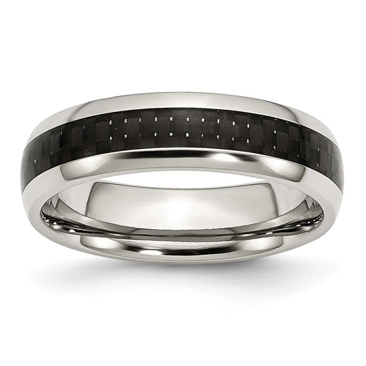 Chisel Stainless Steel Polished with Black Carbon Fiber Inlay 6mm Band