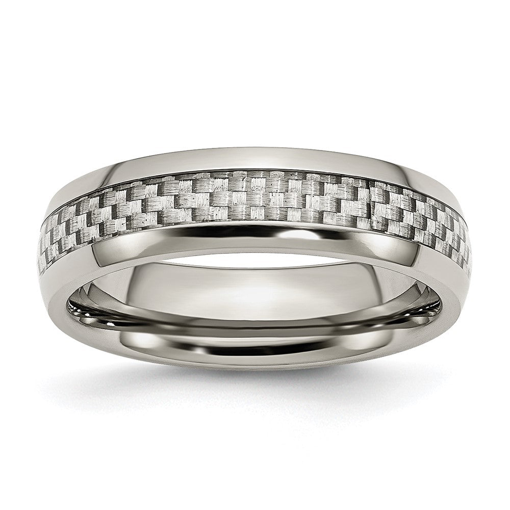 Chisel Stainless Steel Polished with Grey Carbon Fiber Inlay 6mm Band