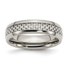 Chisel Stainless Steel Polished with Grey Carbon Fiber Inlay 6mm Band