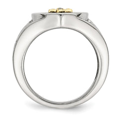 Chisel Stainless Steel Polished with 10K Gold Cross and .02 Carat Diamond Ring