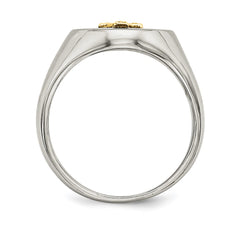 Chisel Stainless Steel Polished with 10K Gold Cross and .02 Carat Diamond Ring