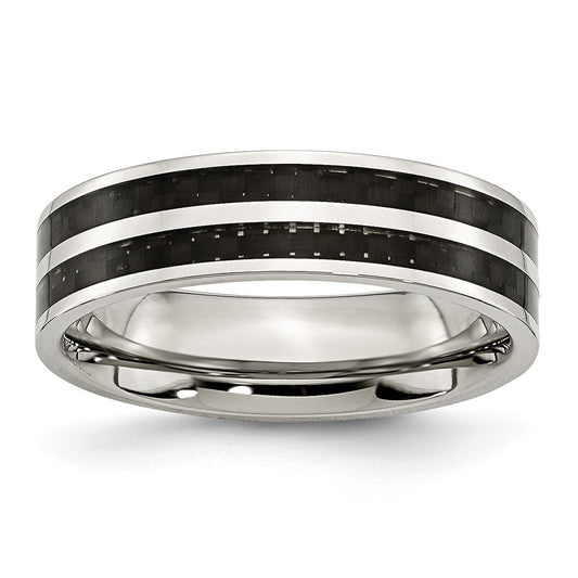 Chisel Stainless Steel Polished with Double Row Black Carbon Fiber Inlay 6mm Band