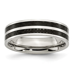 Chisel Stainless Steel Polished with Double Row Black Carbon Fiber Inlay 6mm Band