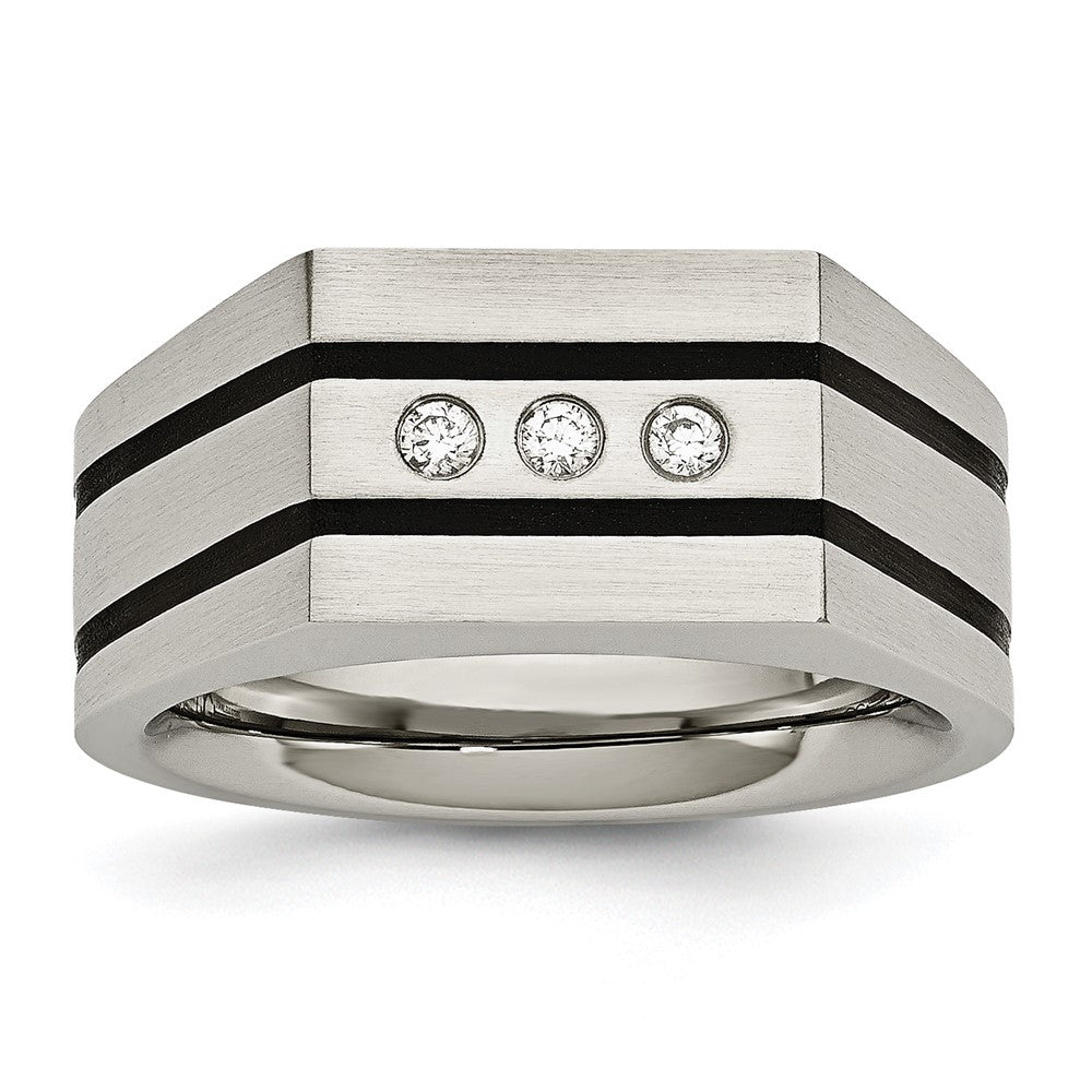 Chisel Stainless Steel Brushed Black IP-plated with CZ Signet Ring