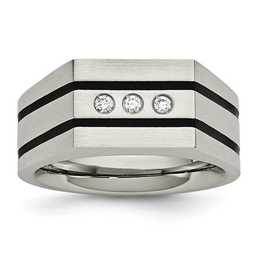 Chisel Stainless Steel Brushed Black IP-plated with CZ Signet Ring