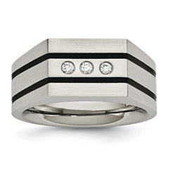 Chisel Stainless Steel Brushed Black IP-plated with CZ Signet Ring