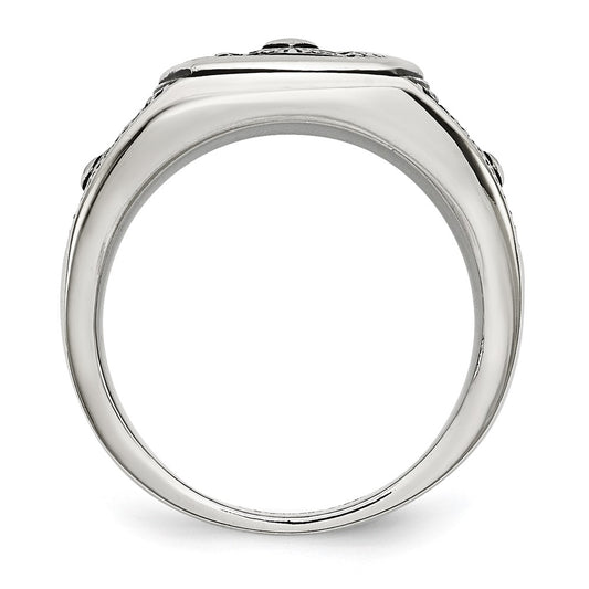 Chisel Stainless Steel Antiqued Polished and Textured Cross Ring