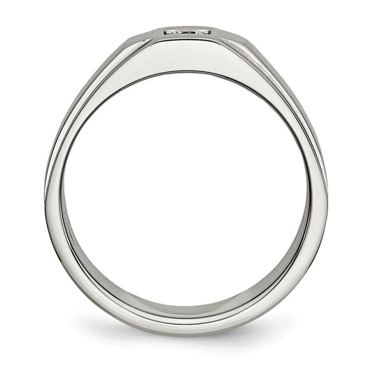 Chisel Stainless Steel Brushed and Polished with CZ Ring